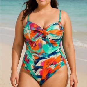 La Blanca One Piece Swimsuit Tummy Control‎ Abstract Print Size 14/XXXl